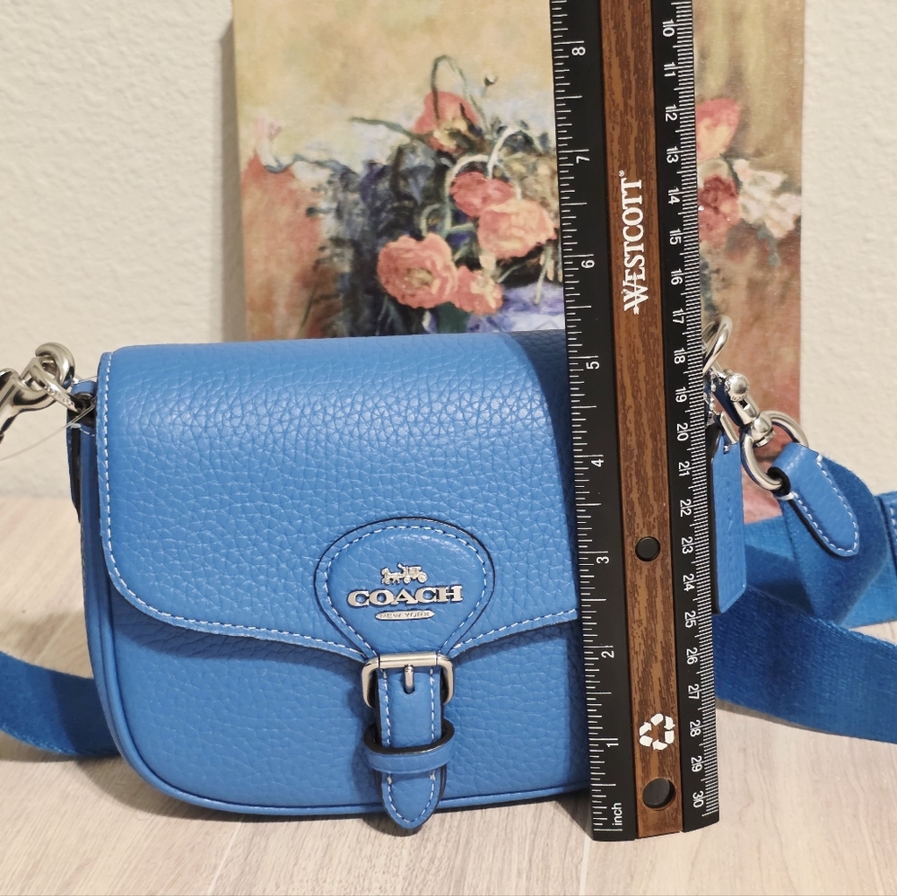 Coach Amelia 6.5" Small Saddle Bag Bright Blue CP001 Leather Limited Edition 💙 - Picture 12 of 16